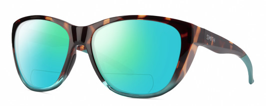 Profile View of Smith Optics Shoal Designer Polarized Reading Sunglasses with Custom Cut Powered Green Mirror Lenses in Opal Fade Tortoise Havana Brown Gold Blue Unisex Oval Full Rim Acetate 58 mm