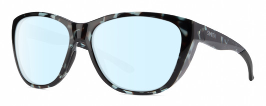Profile View of Smith Optics Shoal Designer Blue Light Blocking Eyeglasses in Sky Tortoise Havana Blue Black Marble Unisex Oval Full Rim Acetate 58 mm