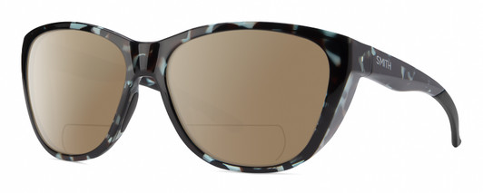 Profile View of Smith Optics Shoal Designer Polarized Reading Sunglasses with Custom Cut Powered Amber Brown Lenses in Sky Tortoise Havana Blue Black Marble Unisex Oval Full Rim Acetate 58 mm