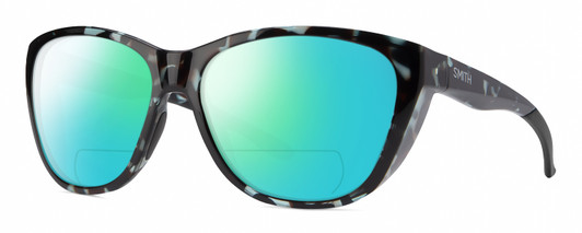 Profile View of Smith Optics Shoal Designer Polarized Reading Sunglasses with Custom Cut Powered Green Mirror Lenses in Sky Tortoise Havana Blue Black Marble Unisex Oval Full Rim Acetate 58 mm