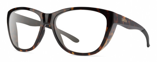 Profile View of Smith Optics Shoal Designer Reading Eye Glasses in Tortoise Havana Brown Gold Unisex Oval Full Rim Acetate 58 mm
