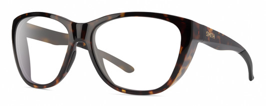 Profile View of Smith Optics Shoal Designer Reading Eye Glasses in Tortoise Havana Brown Gold Unisex Oval Full Rim Acetate 58 mm
