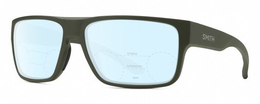 Profile View of Smith Optics Soundtrack Designer Progressive Lens Blue Light Blocking Eyeglasses in Matte Moss Green Unisex Rectangle Full Rim Acetate 61 mm