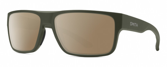 Profile View of Smith Optics Soundtrack Designer Polarized Sunglasses with Custom Cut Amber Brown Lenses in Matte Moss Green Unisex Rectangle Full Rim Acetate 61 mm