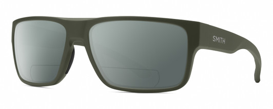 Profile View of Smith Optics Soundtrack Designer Polarized Reading Sunglasses with Custom Cut Powered Smoke Grey Lenses in Matte Moss Green Unisex Rectangle Full Rim Acetate 61 mm