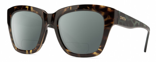 Profile View of Smith Optics Sway Designer Polarized Reading Sunglasses with Custom Cut Powered Smoke Grey Lenses in Alpine Tortoise Havana Matte Brown Gold Ladies Cateye Full Rim Acetate 52 mm