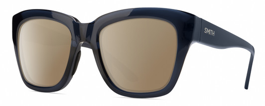 Profile View of Smith Optics Sway Designer Polarized Sunglasses with Custom Cut Amber Brown Lenses in French Navy Crystal Dark Blue Ladies Cateye Full Rim Acetate 52 mm