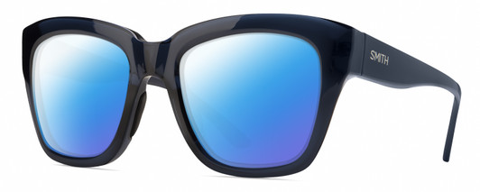 Profile View of Smith Optics Sway Designer Polarized Sunglasses with Custom Cut Blue Mirror Lenses in French Navy Crystal Dark Blue Ladies Cateye Full Rim Acetate 52 mm