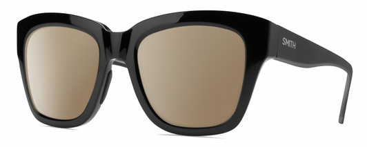 Profile View of Smith Optics Sway Designer Polarized Sunglasses with Custom Cut Amber Brown Lenses in Gloss Black Ladies Cateye Full Rim Acetate 52 mm