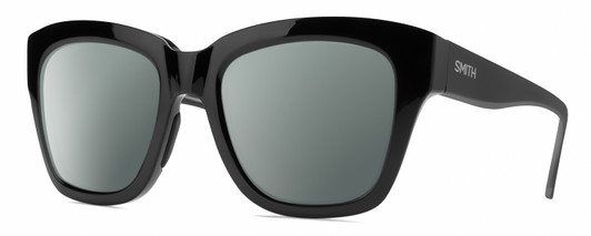 Profile View of Smith Optics Sway Designer Polarized Sunglasses with Custom Cut Smoke Grey Lenses in Gloss Black Ladies Cateye Full Rim Acetate 52 mm
