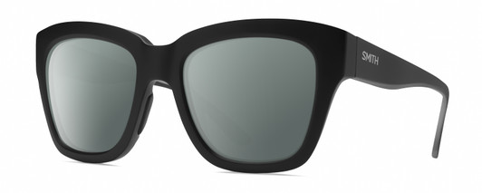 Profile View of Smith Optics Sway Designer Polarized Sunglasses with Custom Cut Smoke Grey Lenses in Matte Black Ladies Cateye Full Rim Acetate 52 mm