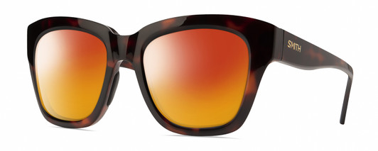 Profile View of Smith Optics Sway Designer Polarized Sunglasses with Custom Cut Red Mirror Lenses in Tortoise Havana Brown Gold Ladies Cateye Full Rim Acetate 52 mm