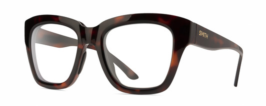 Profile View of Smith Optics Sway Designer Reading Eye Glasses in Tortoise Havana Brown Gold Ladies Cateye Full Rim Acetate 52 mm
