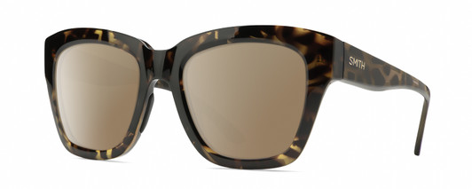 Profile View of Smith Optics Sway Designer Polarized Sunglasses with Custom Cut Amber Brown Lenses in Vintage Tortoise Havana Brown Gold Ladies Cateye Full Rim Acetate 52 mm
