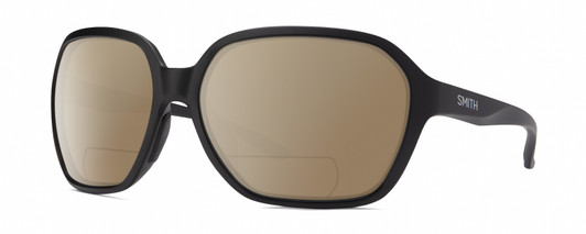 Profile View of Smith Optics Whitney Designer Polarized Reading Sunglasses with Custom Cut Powered Amber Brown Lenses in Matte Black Ladies Oversized Full Rim Acetate 61 mm