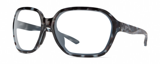 Profile View of Smith Optics Whitney Designer Single Vision Prescription Rx Eyeglasses in Sky Tortoise Havana Blue Black Marble Ladies Oversized Full Rim Acetate 61 mm