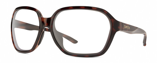 Profile View of Smith Optics Whitney Designer Blue Light Blocking Eyeglasses in Tortoise Havana Brown Gold Ladies Oversized Full Rim Acetate 61 mm