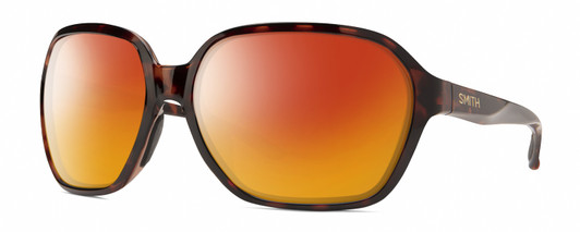 Profile View of Smith Optics Whitney Designer Polarized Sunglasses with Custom Cut Red Mirror Lenses in Tortoise Havana Brown Gold Ladies Oversized Full Rim Acetate 61 mm