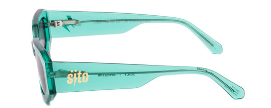 Side View of SITO SHADES JUICY Women's Square Designer Sunglasses Blue Crystal/Iron Gray 53mm
