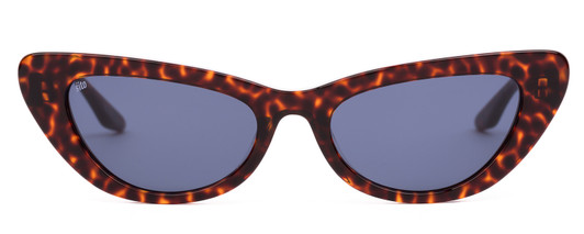 Front View of SITO SHADES LUNETTE Cat Eye Designer Sunglasses in Amber Cheetah/Gray Blue 52 mm