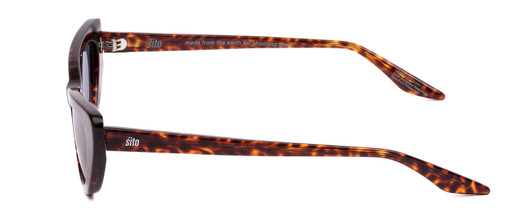 Side View of SITO SHADES LUNETTE Cat Eye Designer Sunglasses in Amber Cheetah/Gray Blue 52 mm