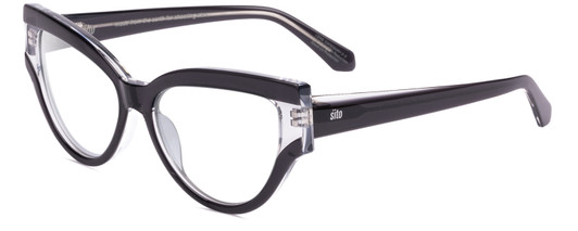 Profile View of SITO SHADES ALLNIGHTER Designer Blue Light Blocking Eyeglasses in Black Clear Crystal Ladies Cat Eye Full Rim Acetate 56 mm