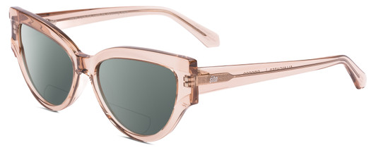 Profile View of SITO SHADES ALLNIGHTER Designer Polarized Reading Sunglasses with Custom Cut Powered Smoke Grey Lenses in Sirocco Pink Crystal Ladies Cat Eye Full Rim Acetate 56 mm