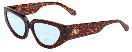 Profile View of SITO SHADES AXIS Designer Progressive Lens Blue Light Blocking Eyeglasses in Brown Cheetah Ladies Square Full Rim Acetate 55 mm