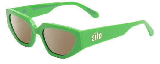 Profile View of SITO SHADES AXIS Designer Polarized Sunglasses with Custom Cut Amber Brown Lenses in Neon Green Flash Ladies Square Full Rim Acetate 55 mm