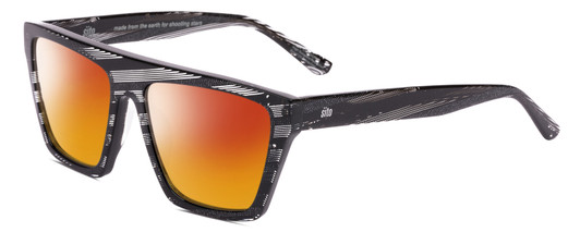 Profile View of SITO SHADES BENDER Designer Polarized Sunglasses with Custom Cut Red Mirror Lenses in Matrix Black White Ladies Rectangular Full Rim Acetate 54 mm