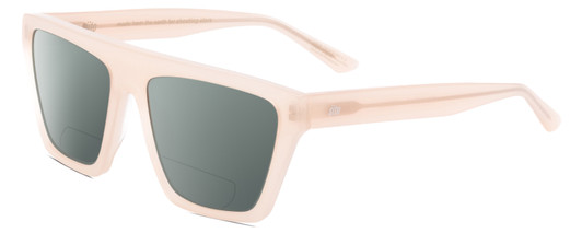 Profile View of SITO SHADES BENDER Designer Polarized Reading Sunglasses with Custom Cut Powered Smoke Grey Lenses in Vanilla Pink Crystal Ladies Rectangular Full Rim Acetate 57 mm