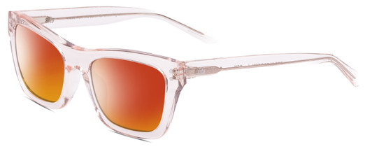 Profile View of SITO SHADES BREAK OF DAWN Designer Polarized Sunglasses with Custom Cut Red Mirror Lenses in Dew Clear Pink Crystal Unisex Square Full Rim Acetate 54 mm