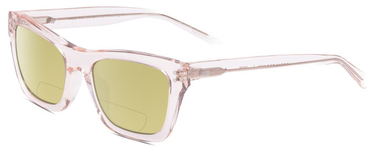 Profile View of SITO SHADES BREAK OF DAWN Designer Polarized Reading Sunglasses with Custom Cut Powered Sun Flower Yellow Lenses in Dew Clear Pink Crystal Unisex Square Full Rim Acetate 54 mm