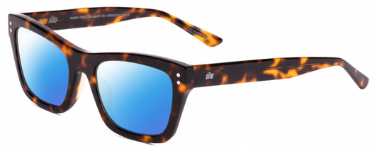 Profile View of SITO SHADES BREAK OF DAWN Designer Polarized Sunglasses with Custom Cut Blue Mirror Lenses in Honey Tortoise Havana Unisex Square Full Rim Acetate 54 mm