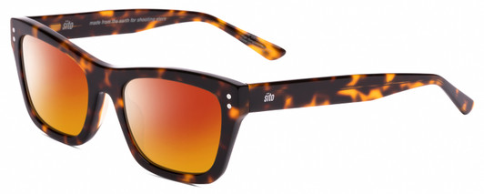 Profile View of SITO SHADES BREAK OF DAWN Designer Polarized Sunglasses with Custom Cut Red Mirror Lenses in Honey Tortoise Havana Unisex Square Full Rim Acetate 54 mm