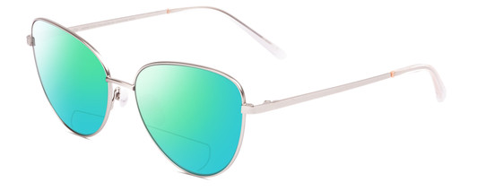 Profile View of SITO SHADES CANDI Designer Polarized Reading Sunglasses with Custom Cut Powered Green Mirror Lenses in Silver Unisex Pilot Full Rim Metal 59 mm
