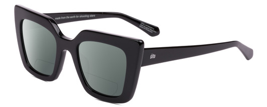 Profile View of SITO SHADES CULT VISION Designer Polarized Reading Sunglasses with Custom Cut Powered Smoke Grey Lenses in Black Ladies Cat Eye Full Rim Acetate 51 mm