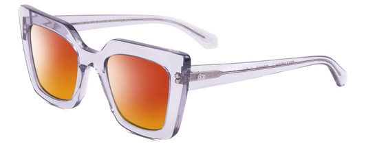Profile View of SITO SHADES CULT VISION Designer Polarized Sunglasses with Custom Cut Red Mirror Lenses in Cosmic Purple Crystal Ladies Cat Eye Full Rim Acetate 51 mm