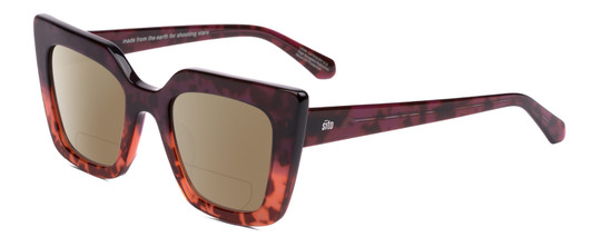 Profile View of SITO SHADES CULT VISION Designer Polarized Reading Sunglasses with Custom Cut Powered Amber Brown Lenses in Rosewood Purple Tortoise Ladies Cat Eye Full Rim Acetate 51 mm
