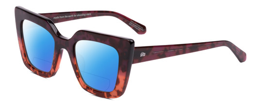 Profile View of SITO SHADES CULT VISION Designer Polarized Reading Sunglasses with Custom Cut Powered Blue Mirror Lenses in Rosewood Purple Tortoise Ladies Cat Eye Full Rim Acetate 51 mm
