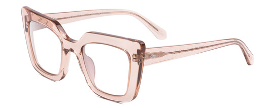 Profile View of SITO SHADES CULT VISION Designer Blue Light Blocking Eyeglasses in Sirocco Pink Crystal Ladies Cat Eye Full Rim Acetate 51 mm