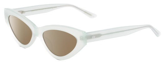 Profile View of SITO SHADES DIRTY EPIC Designer Polarized Sunglasses with Custom Cut Amber Brown Lenses in Mercury White Grey Crystal Ladies Cat Eye Full Rim Acetate 55 mm