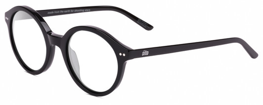 Profile View of SITO SHADES DIXON Designer Blue Light Blocking Eyeglasses in Black  Unisex Round Full Rim Acetate 52 mm