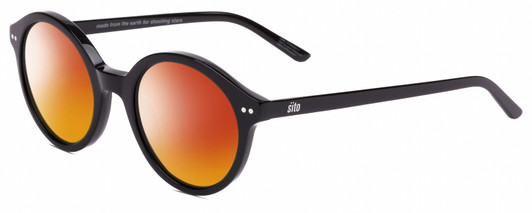 Profile View of SITO SHADES DIXON Designer Polarized Sunglasses with Custom Cut Red Mirror Lenses in Black  Unisex Round Full Rim Acetate 52 mm