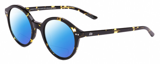 Profile View of SITO SHADES DIXON Designer Polarized Reading Sunglasses with Custom Cut Powered Blue Mirror Lenses in Limeade Yellow Black Tortoise Unisex Round Full Rim Acetate 52 mm