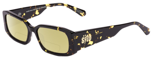Profile View of SITO SHADES ELECTRO VISION Designer Polarized Reading Sunglasses with Custom Cut Powered Sun Flower Yellow Lenses in Limeade Black Yellow Tortoise Unisex Square Full Rim Acetate 56 mm