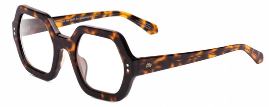 Profile View of SITO SHADES FOXY Designer Single Vision Prescription Rx Eyeglasses in Honey Tortoise Havana Ladies Square Full Rim Acetate 52 mm
