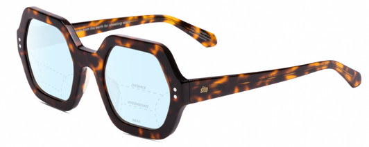 Profile View of SITO SHADES FOXY Designer Progressive Lens Blue Light Blocking Eyeglasses in Honey Tortoise Havana Ladies Square Full Rim Acetate 52 mm
