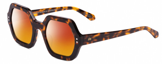 Profile View of SITO SHADES FOXY Designer Polarized Sunglasses with Custom Cut Red Mirror Lenses in Honey Tortoise Havana Ladies Square Full Rim Acetate 52 mm