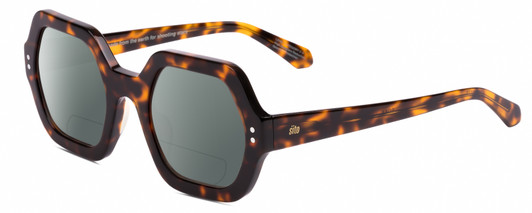 Profile View of SITO SHADES FOXY Designer Polarized Reading Sunglasses with Custom Cut Powered Smoke Grey Lenses in Honey Tortoise Havana Ladies Square Full Rim Acetate 52 mm